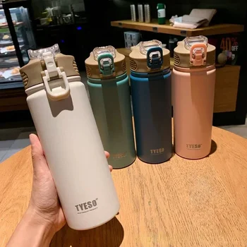 TYESO 600/750ML Thermos Bottle With Straw Stainless Steel Car Thermal Cup Sports Water Bottles Keeps Cold and Heat Thermal Mug 1