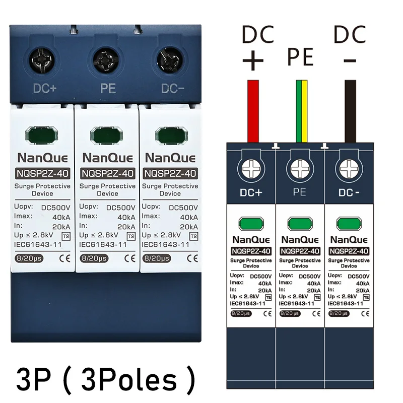 DC SPD 100V 250V 500V 800V 1000V ogranicznik przepięć ochronna piorunochron 20KA 40KA 60KA nowa energia DC ochronnik przeciwprzepięciowy