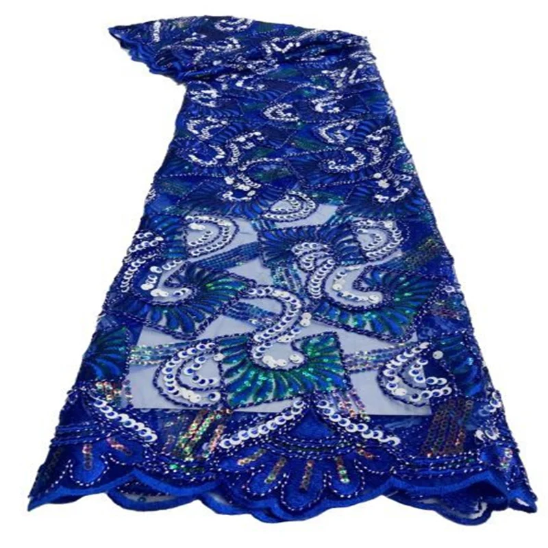 

Royal blue Latest Embroidery African Lace Fabric 5 Yards High Quality Nigerian Women Wedding Sequins French Tulle Lace Material