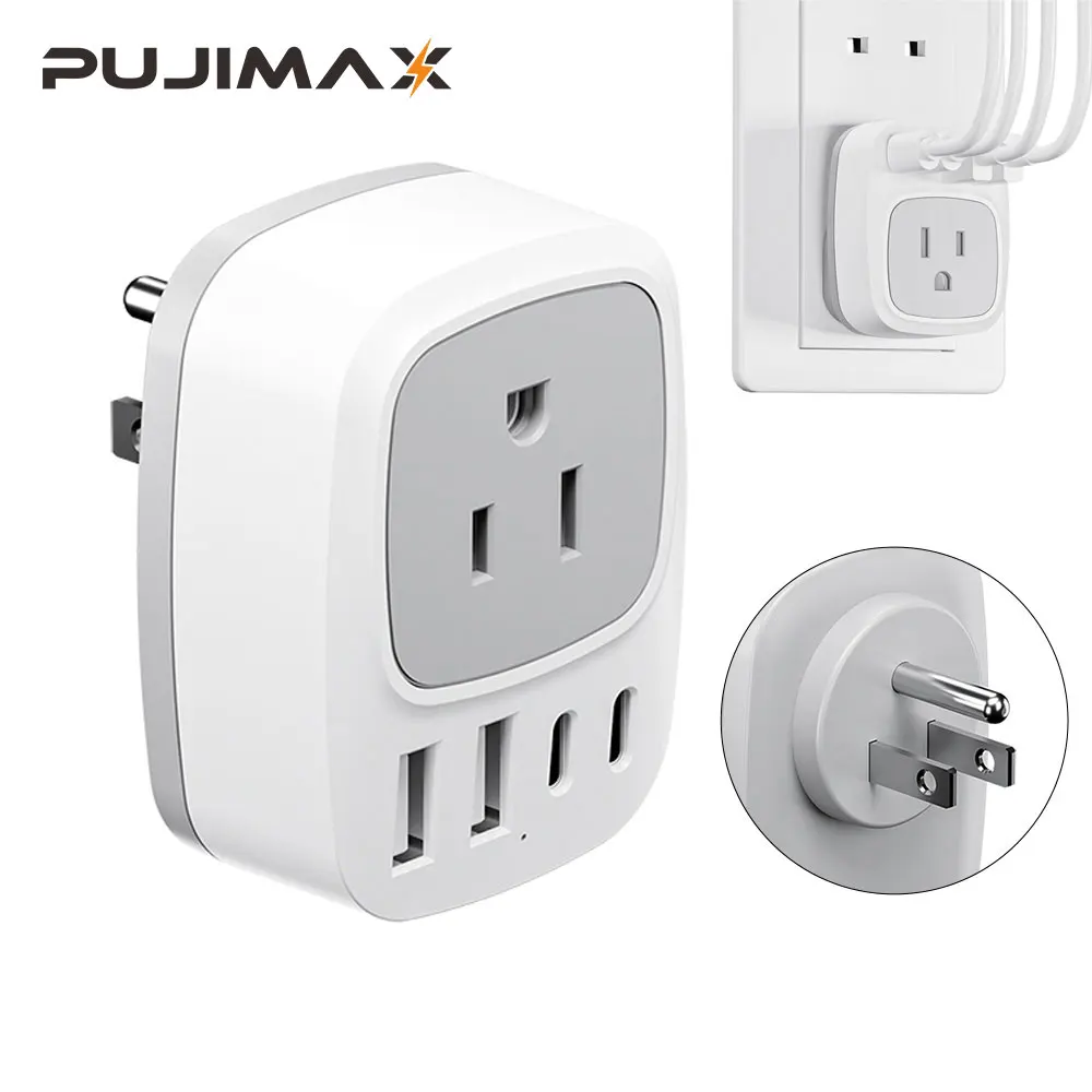 PUJIMAX 5 in 1 US Multi Plug Outlet Extender With 1 AC Outlets & 4 USB (2 USB C Port), Wall Charger for Home Office Travel
