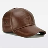 2025 New Style Men Cowhide Hat Winter Warm Outdoor Protect Ear Real Leather Adjustable Baseball Cap Men Real Cowhide Leather Cap 3