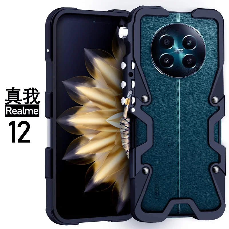 

Новинка! Армированный металлический алюминиевый чехол для телефона Realme 12 Pro Plus, чехол для телефона, механический чехол с черепом ручной работы