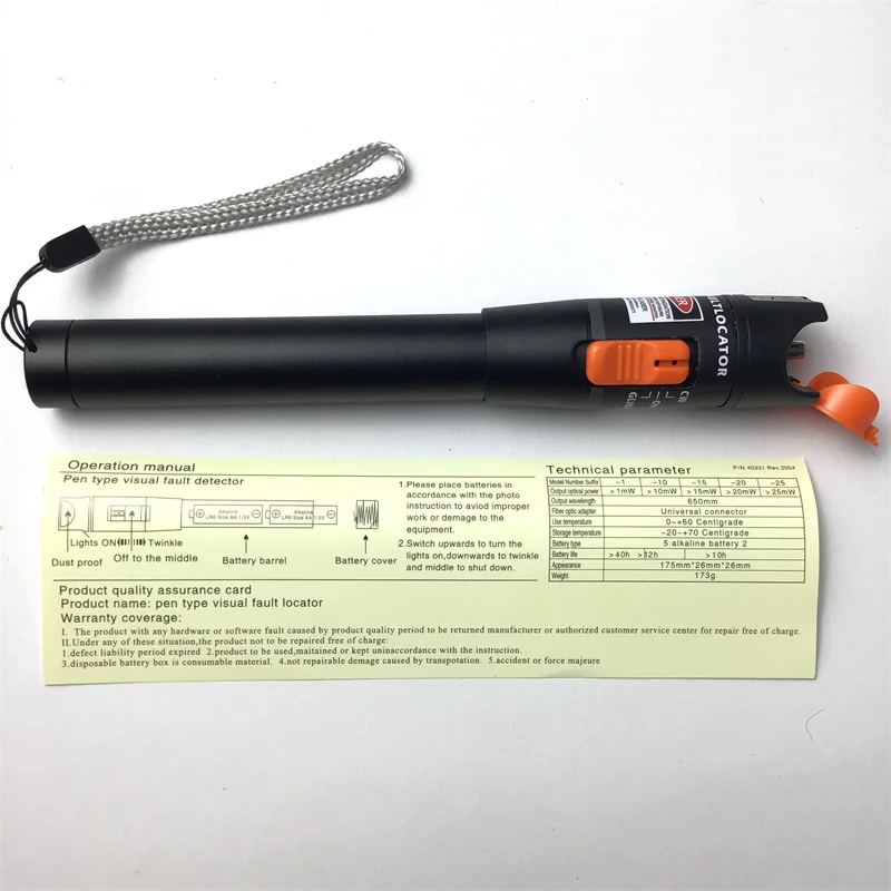 10 Mw  Visual Fault Locator 10 Km Fiber Optic Cable Tester Pen VFL Detection Light Mini Red Light Pen 1200tvl hd 7 inch color waterproof visual underwater camera well fish finder 15m cable white light adjustable size wf13plus