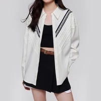 CHCH Women's Blouse Knitted Patchwork Striped Blouse Casual Fashion Office Lady Tops Clothing Streetwear Single-Breasted Shirts - Image 2
