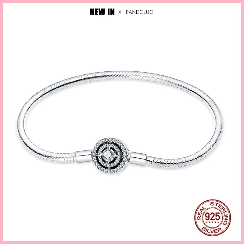 thumbnail image 1 of Gran oferta de pulsera de cuentas con cadena de serpiente y circonita en forma de corazón para mujer, abalorio de plata 925 compatible con cuentas Pandora originales, joyería DIY, Buen regalo, 1 of 5
