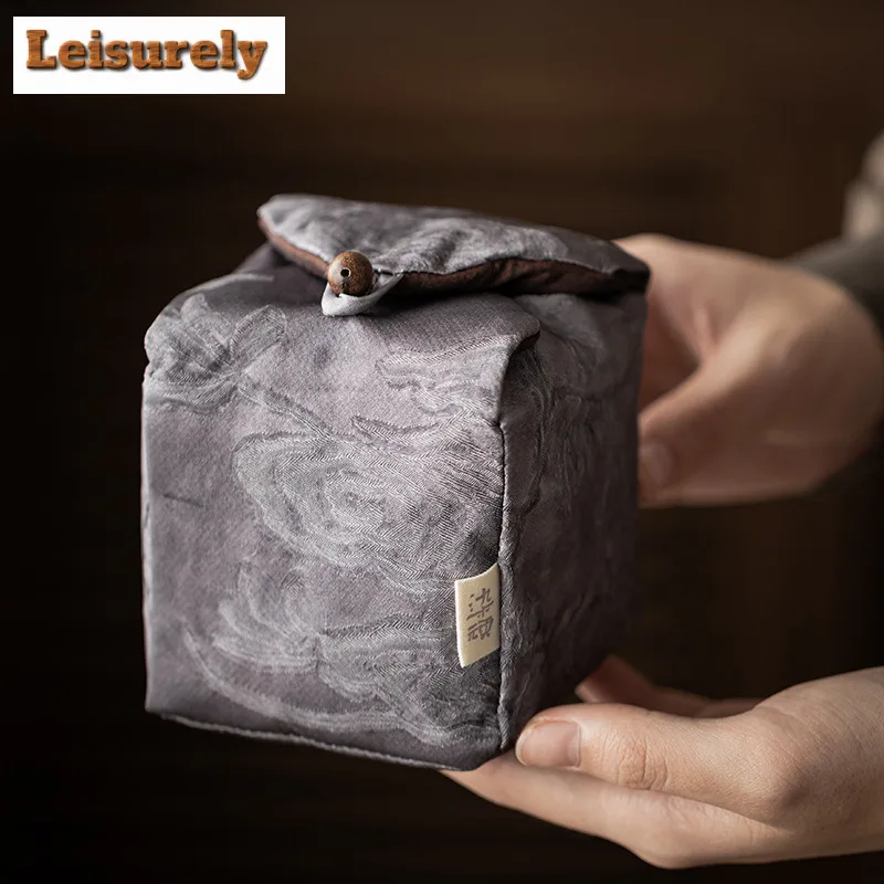 Chinese Thickened Xiangyun Silk Tea Cozies Zen Tea Dish Bag Tea Cozy for Teapot Hand Bag Travel Tea Set Bag for Tea Accessories