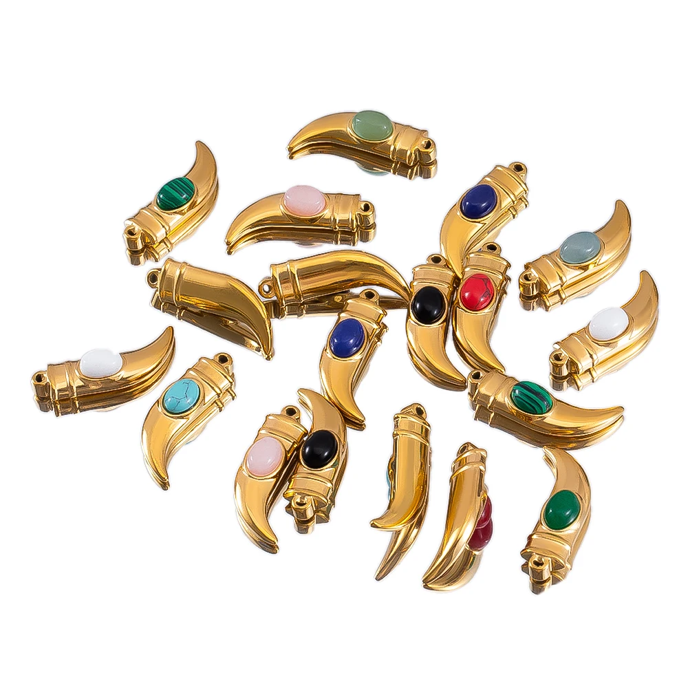 2 Stück 5 Stück Edelstahl Pfeffer Charms mit Naturstein Chili Ohrringe Anhänger für Halsketten DIY Schmuckherstellung Zubehör Bulk – Detail 3