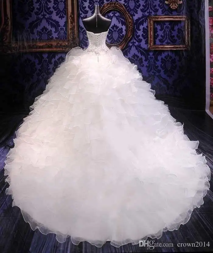 

2020 Luxury Beaded Embroidery Bridal Gowns Princess Gown Sweetheart Corset Organza Ruffles Cathedral Ball Gown Wedding Dresses