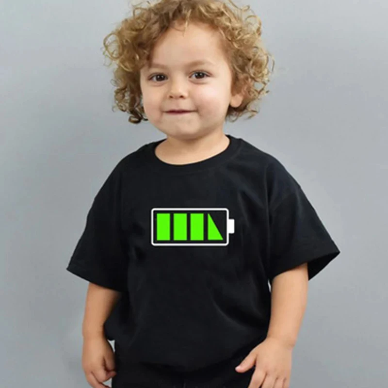 Funny Battery Print Family T Shirt Daddy Son Family Matching T-shirts Parent-child Family Clothes Kids Casual Tops Tee 6