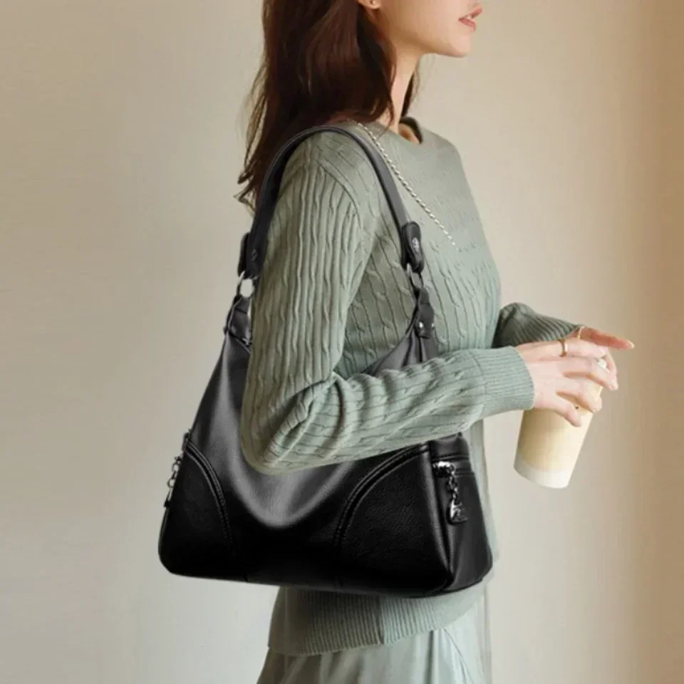 Fashion Genuine Soft PU Leather Women Tote Bags Luxury Female Shoulder Crossbody Bag Large Capacity Ladies Handbags Sac A Main 2