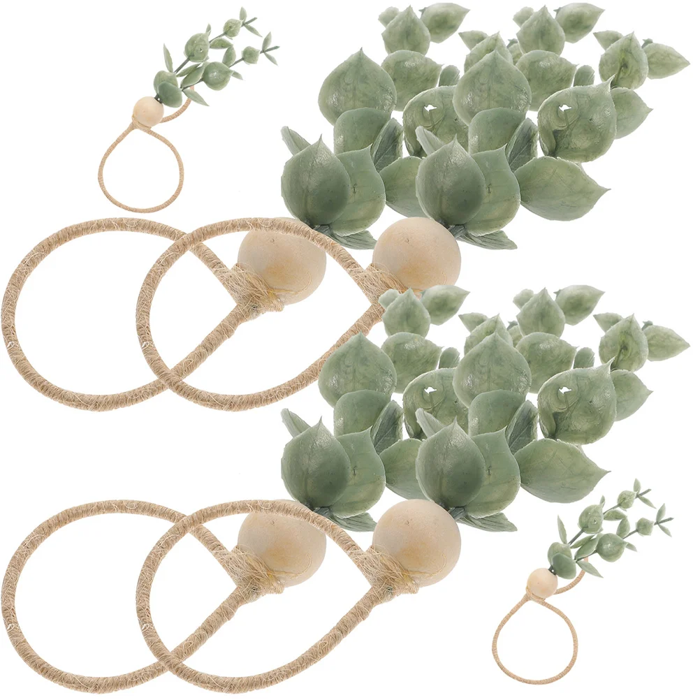 

6pcs Wooden Bead Napkin Buckle Rustic Leaf Napkin Ring Rope Napkin Holder