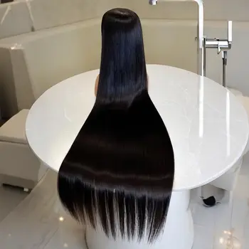 Straight Black Color Soft Synthetic 13X4X1 HD Lace Frontal Wig For Black Women Prepucked Bleach Knots Glueless Wig Daily Party
