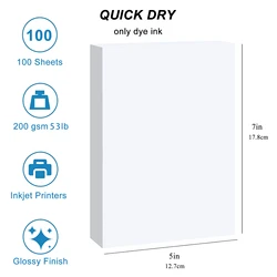 ESHANG Premium Glossy Photo Paper - Quick Dry, High Gloss Finish, 200G (5R 100sheets)