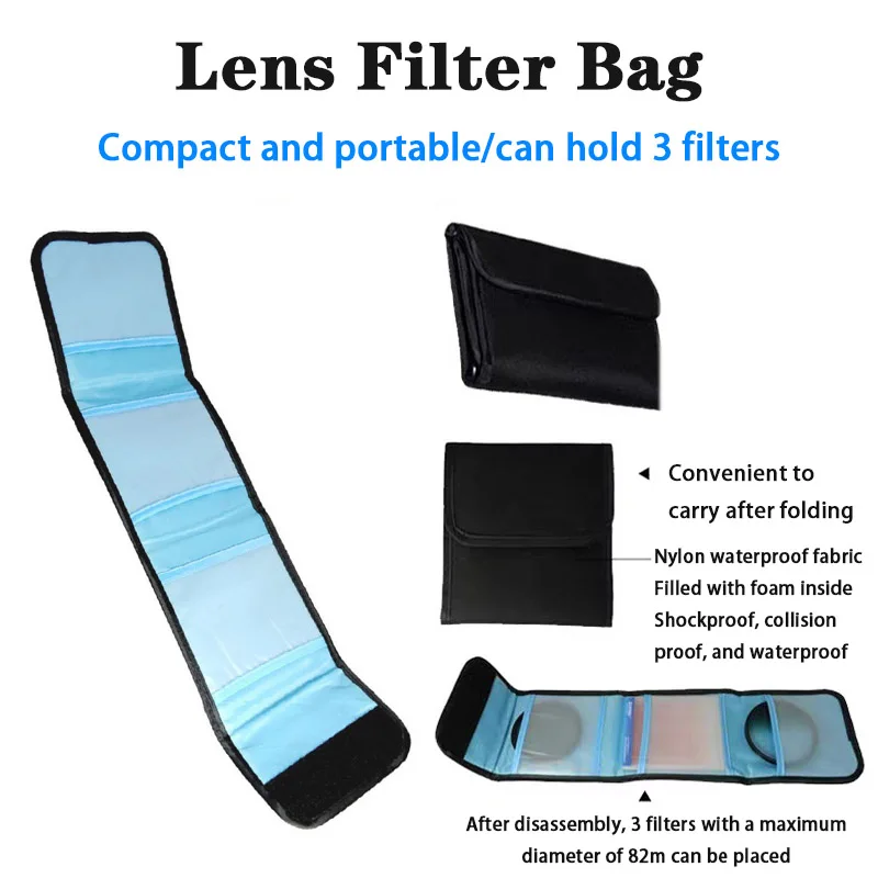 3 Pockets Camera Lens Camera UV CPL Filter Bag Case Protective Storage Case Filter Bag For Cokin P Series Full ND Gradient Color