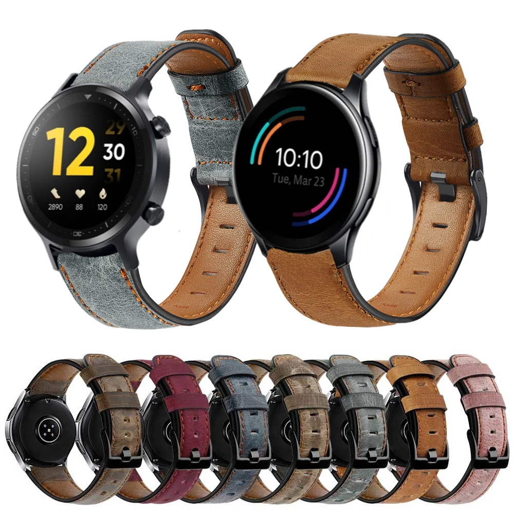 

Leather Strap For OnePlus Watch 46mm Vivo WATCH 2 42mm Retro Bracelet For Realme Watch 2/ S Pro/T1 Classic Look Smart Watchband