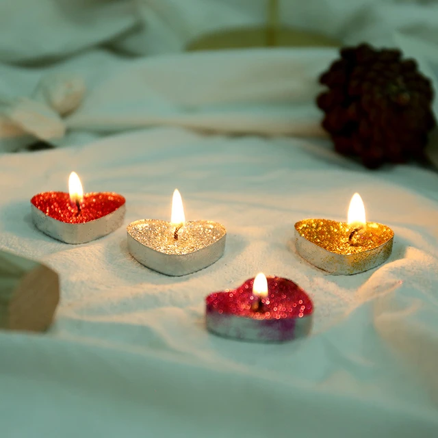 Bougies romantiques sans flammes en forme de cœur, 10 pièces, dorées, sans  fumée, pour anniversaire, saint