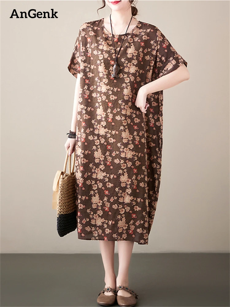 

Платье женское хлопковое средней длины с коротким рукавом, свободного покроя