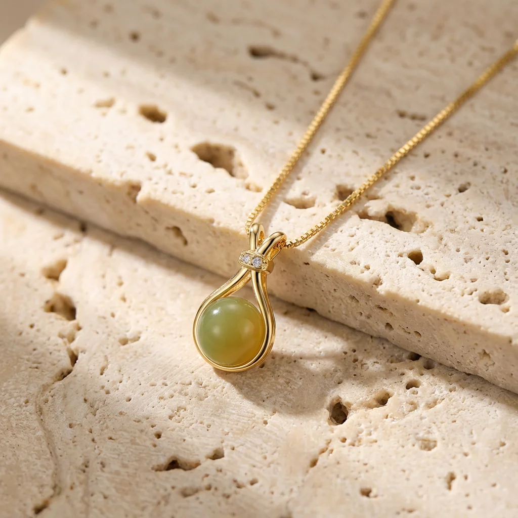 Zierliche grüne Wassertropfen-Anhänger-Halskette für Frauen, minimalistische Imitation von Jade, Glücksbeutel, goldfarbene Kette, ästhetisches Schmuckgeschenk