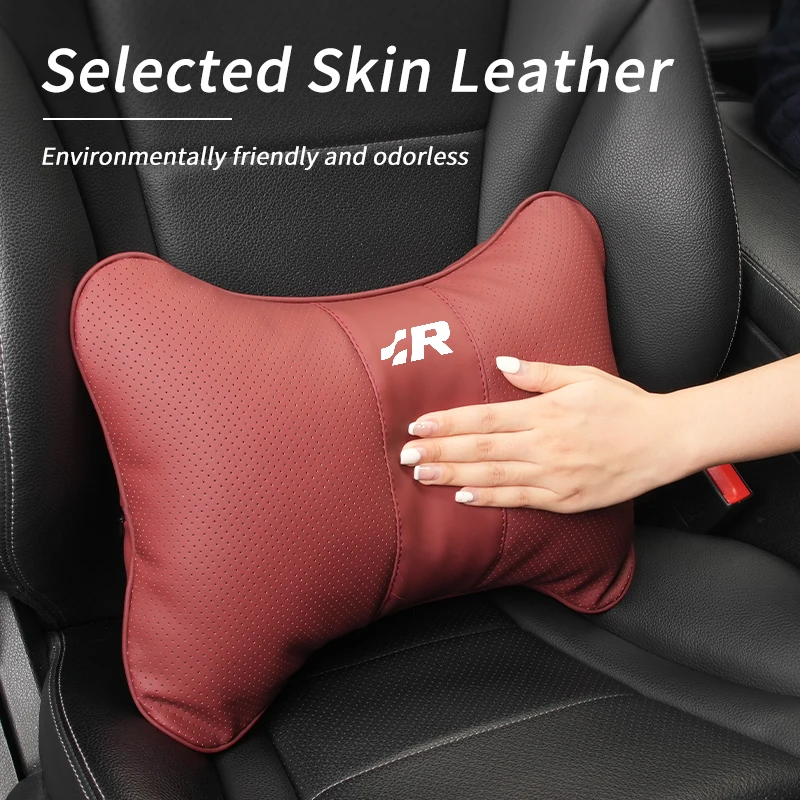 CarLogoHeadrestLumbarSupportNeckPillowLeatherCushionForVWR