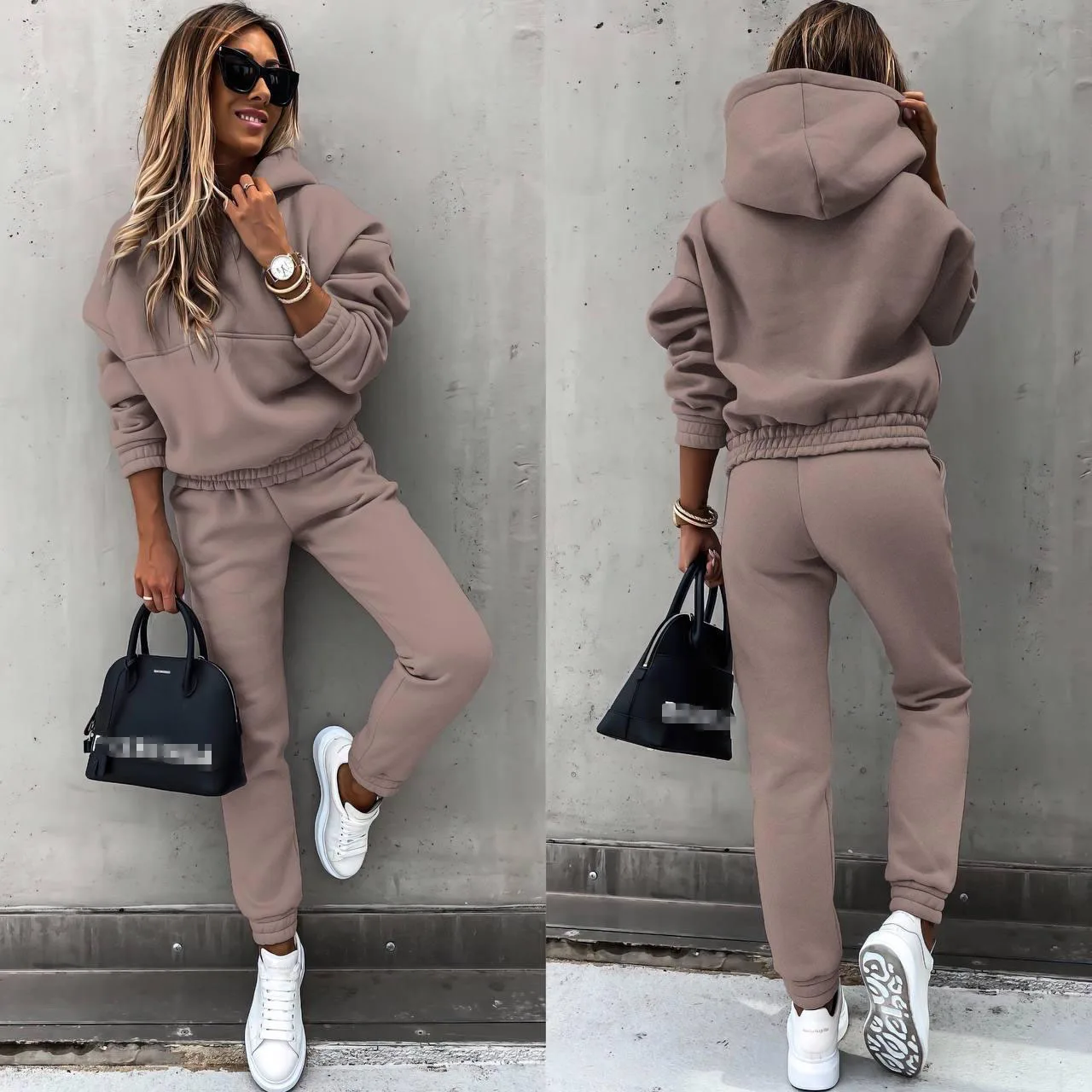 Stay warm & stylish in this solid tracksuit set—hoodie + pants for sporty comfort. Shop now at cyberstreetone.com brown