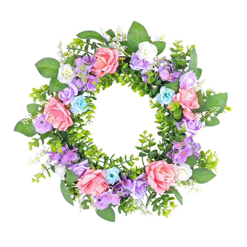 

Summer Door Rose Wreath Colorful Florals Decors Spring Welcome Sign Decorations