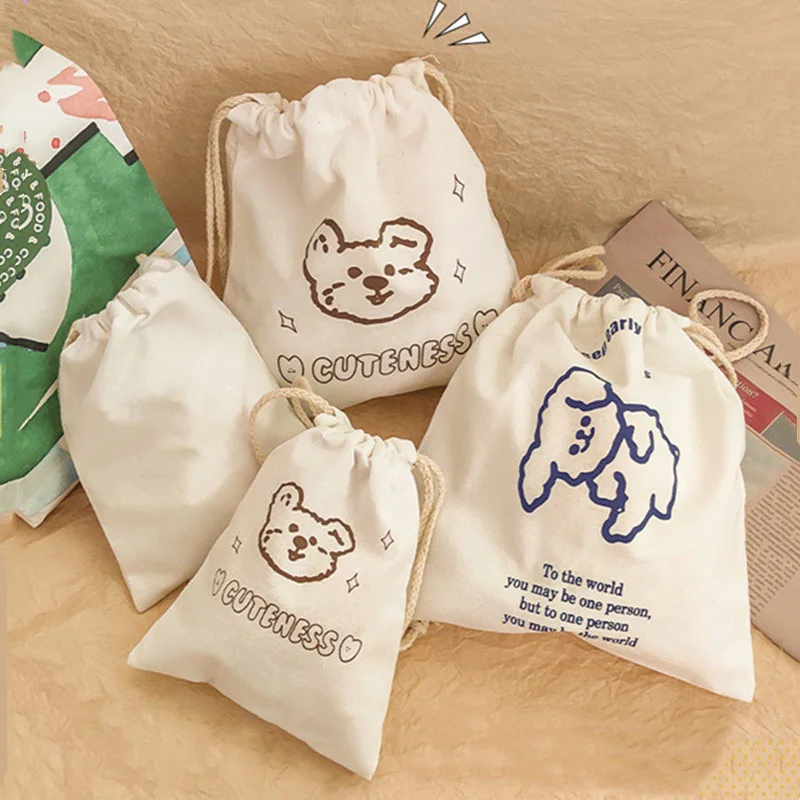 PC Organizer Kawaii Bear Canvas Cosmetic Bag Women Storage Pouch