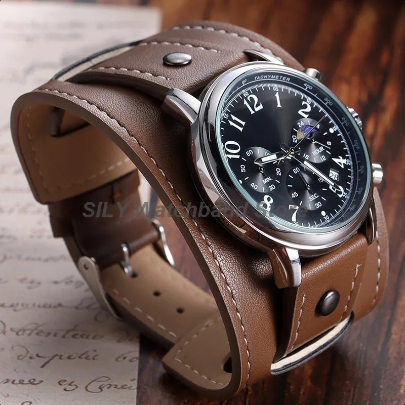Vintage Cowhide Leather Wristband with Matte Base Tray