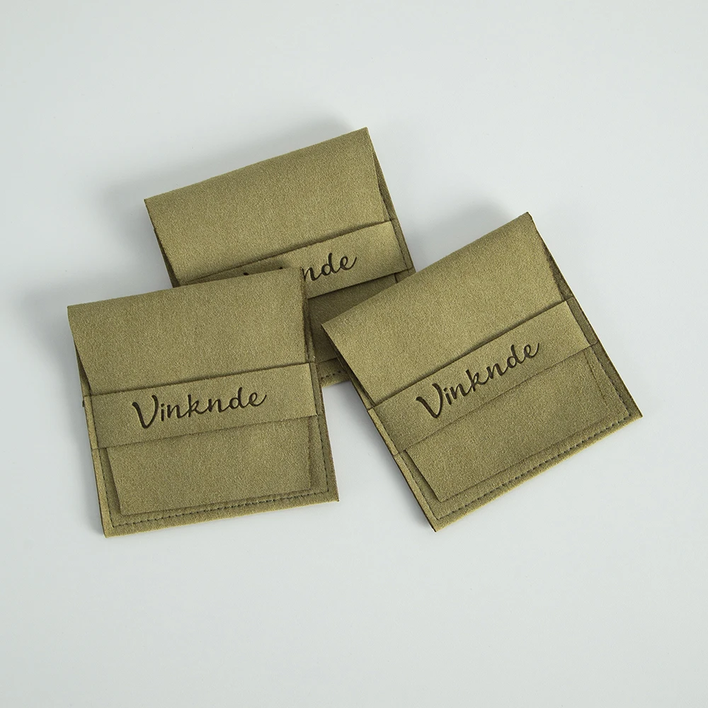 Custom Logo Embossed Jewelry Packaging Bag 8x8cm Microfiber Suede Travel Wedding Gift Earrings Rings Dust Pouch with Divider