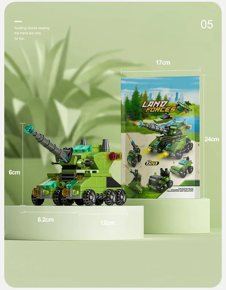 Mini size 6 In 1 Building Blocks DIY Police Car Fire Truck Castle Model Bricks Kids Educational Toys Gifts