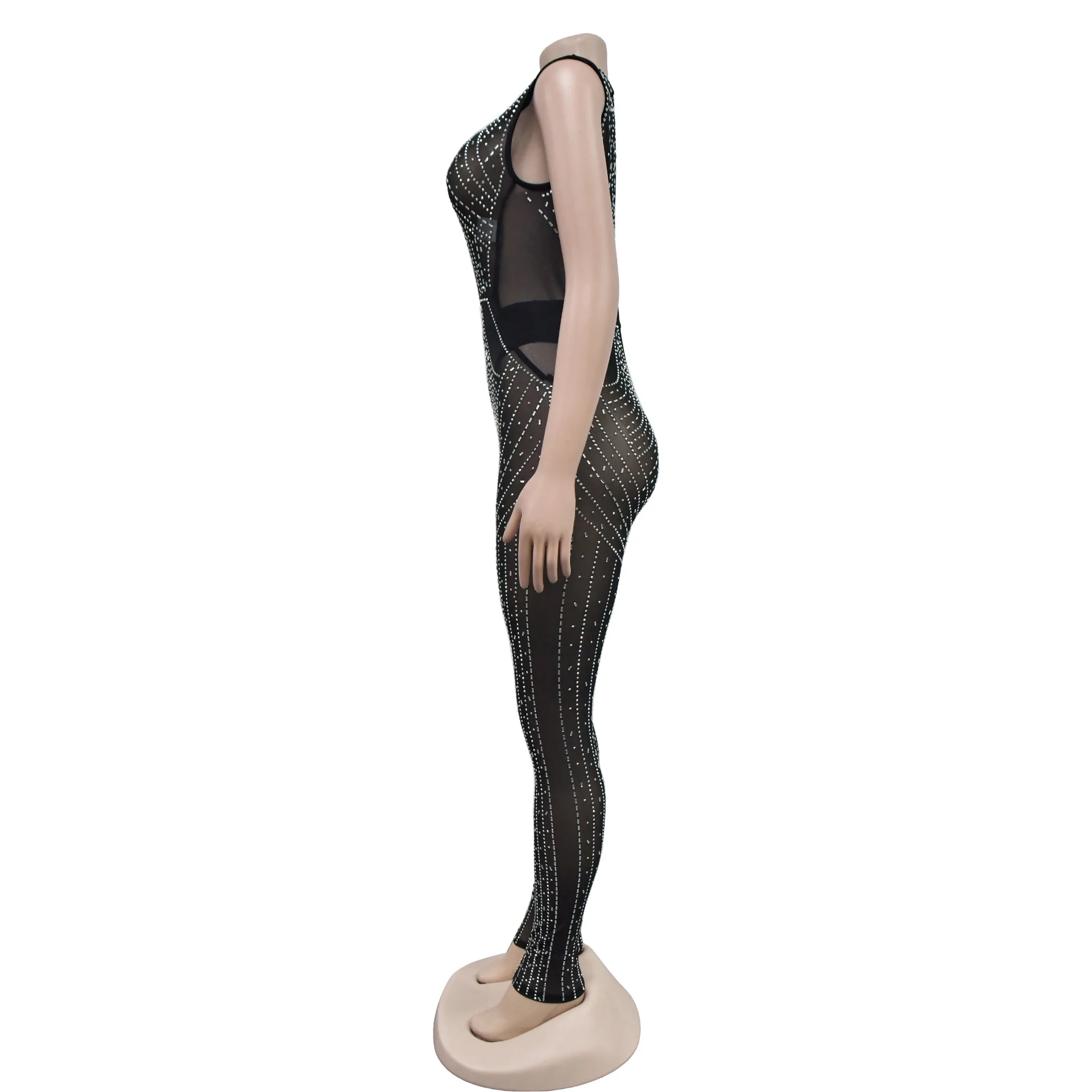 Luxury party rhinestone Sparkly Black JumpsuitsShining Pearls Women Bodysuits One PiecePerformance Costume Nightclub Stage Wear