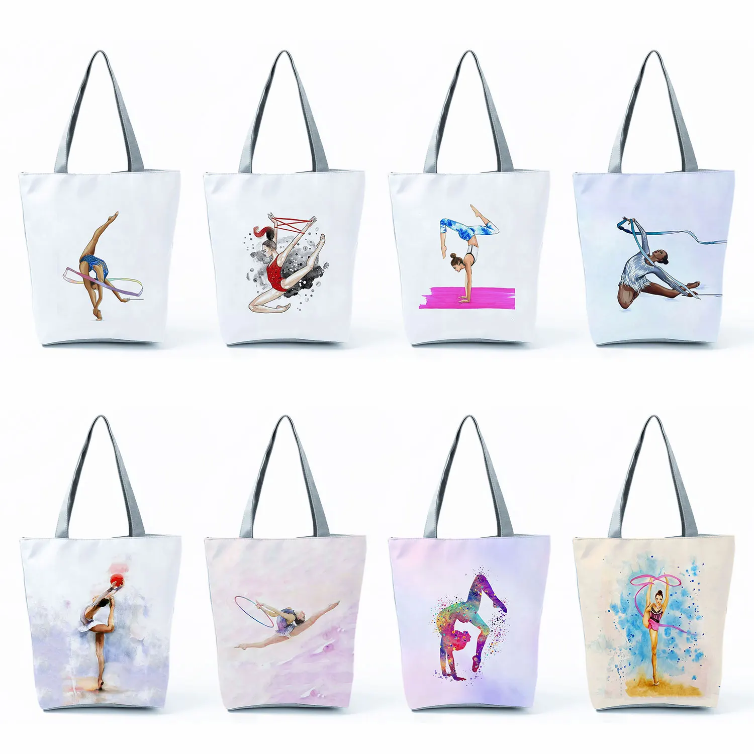 

Shopping Bag Reusable Tote Watercolor Gymnastics Art Print Girls Daypack Gymnast Women Shoulder Bags Handbag for Travel Portable