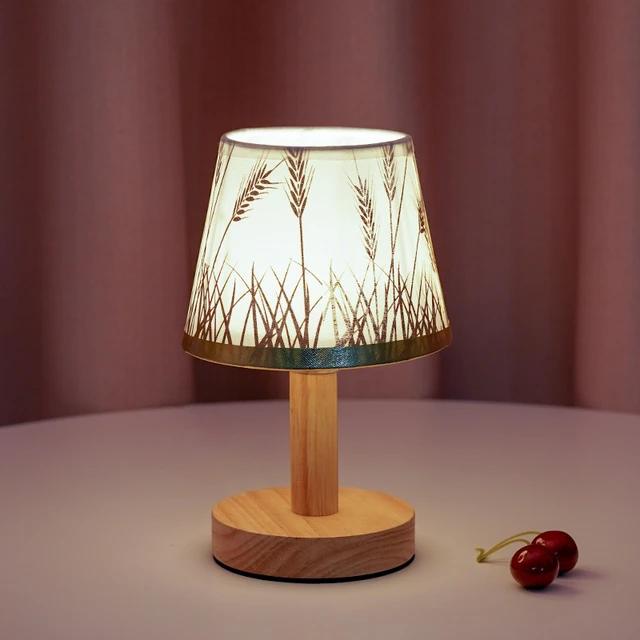 Lampe de table, lampe de chevet USB, veilleuse en bois avec abat