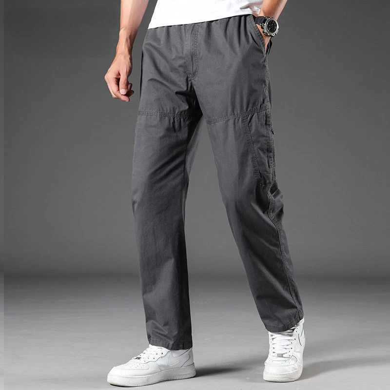 100% Pure Cotton Casual Pants for Men High Waist Loose Cargo Trousers Outdoor Multi-Pocket Straight Joggers Male Cargo Pants 5