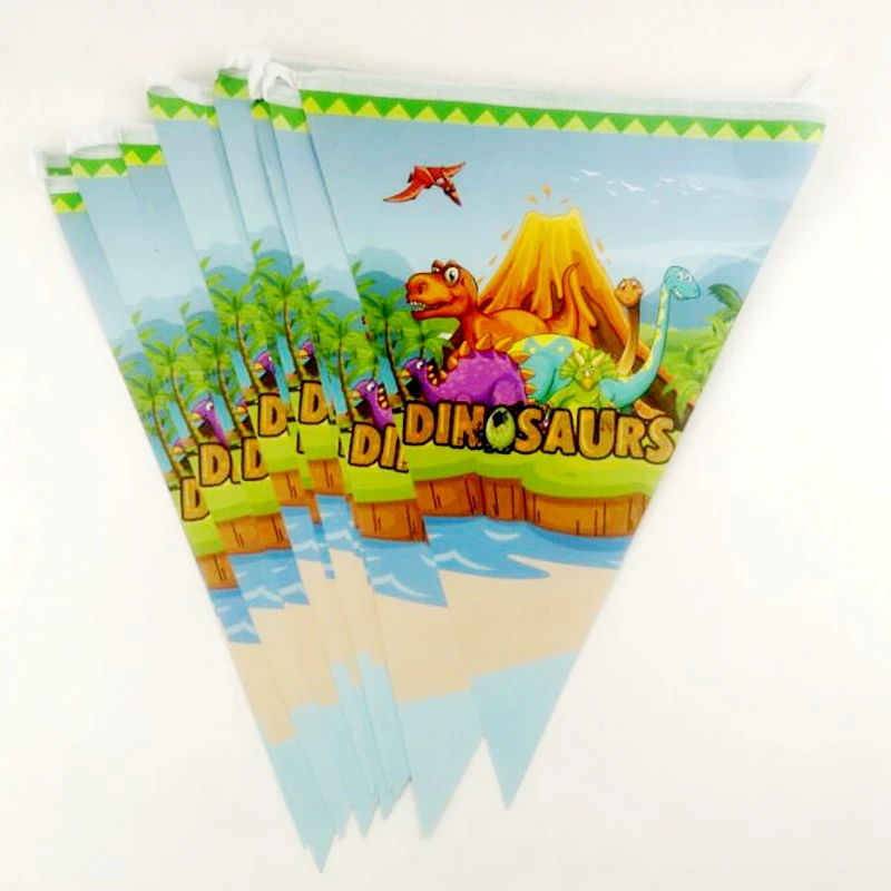 Cartoon little dinosaur Happy Birthday Boys Favors Flags Dinosaur Theme Hanging Banner Decorations Baby Shower Party Pennants