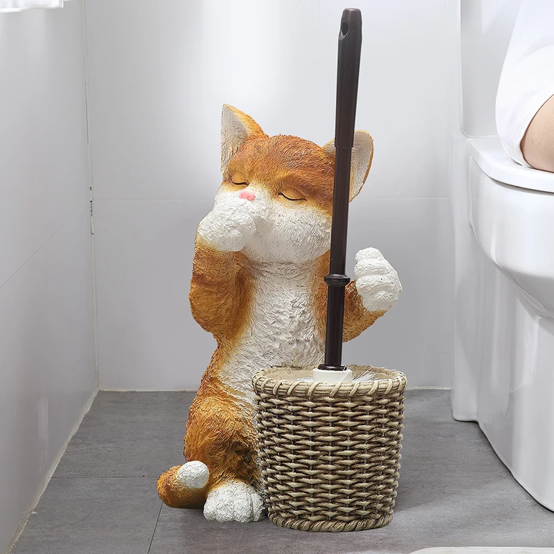 

Lovely Cat Shape Toilet Brush Holder Luxury Resin Toilet Brush Set Floor Type wc Accessories Toilet