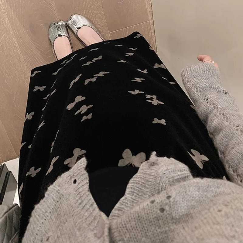 french style maternity autumn winter skirt vintage pregnant woman straight skirts with butterfly black pregnancy velour skirts