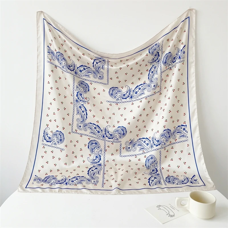 2026 Satin Quadrat Schal Frauen Paisley Hijab Eleganten Druck Seide Halstuch Schal Wraps Stirnband Griff Haar Zubehör Bandana – Detail 10
