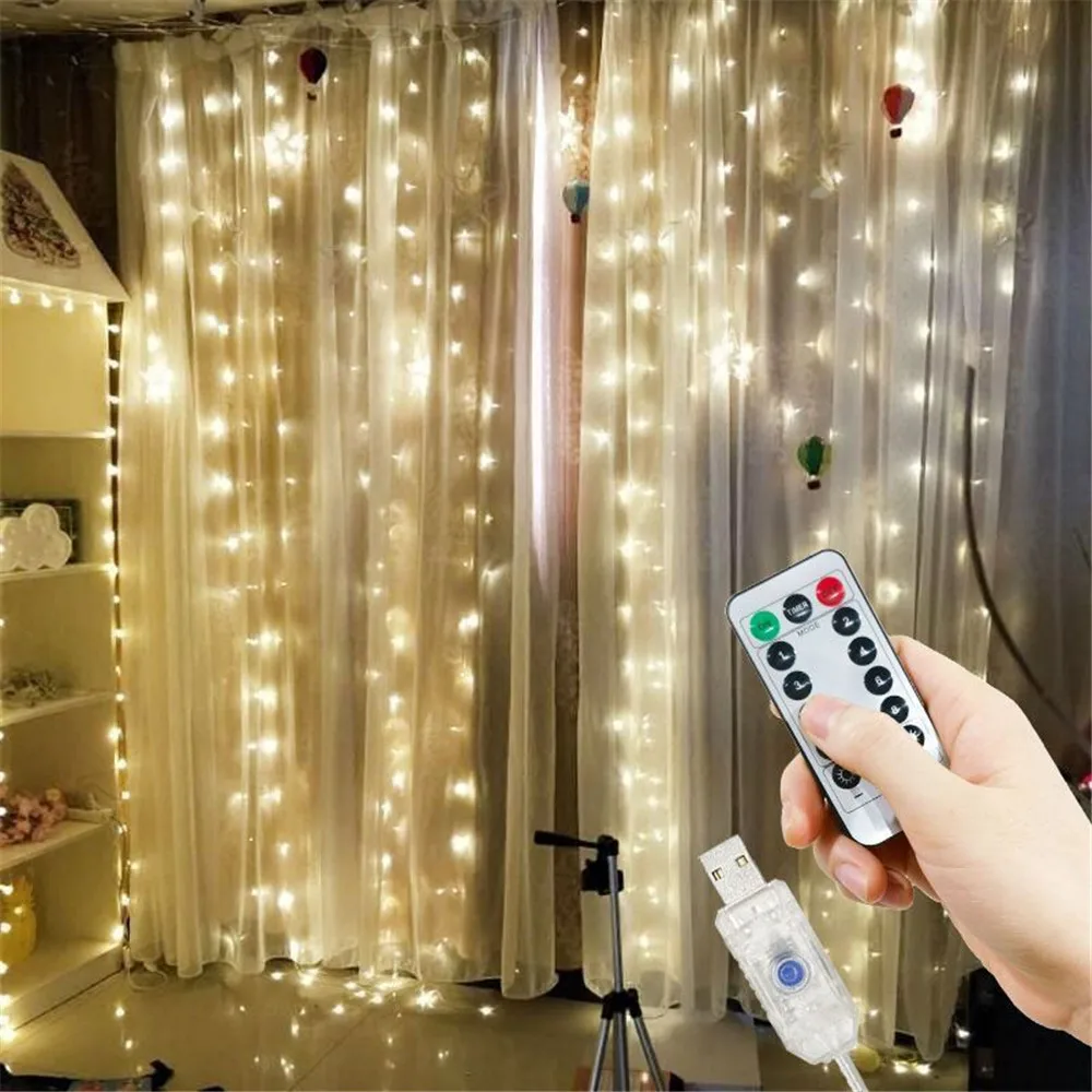 Description Picture 2 of item3/4/6m 8 Mode Garden Light LED USB Curtain Light String Wedding Christmas Decoration for Home Holiday Outdoor Garland Light