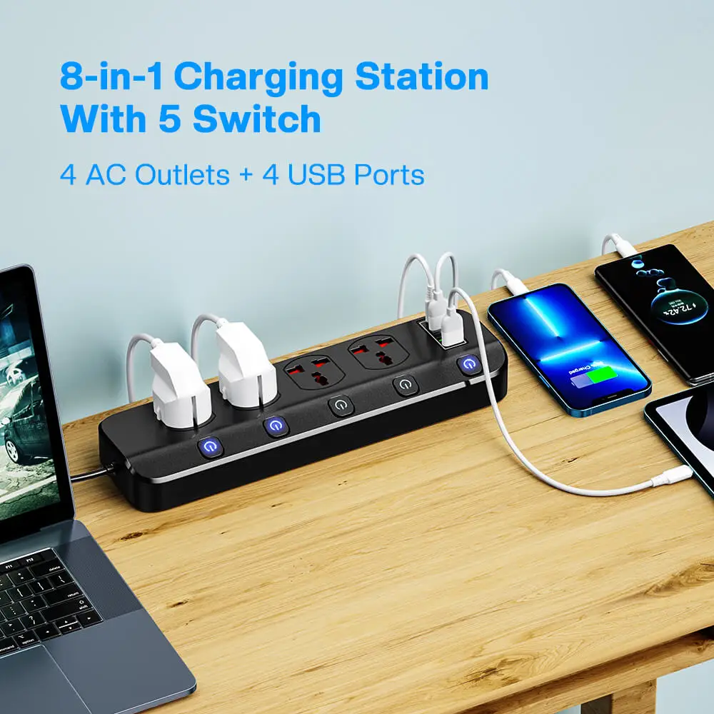Rede Filtro Power Strip 2500w com Soquete Universal Múltiplo Usb e Swich ue Eua Reino Unido Plug Soquete Extensão Cabo para Casa - Image 5