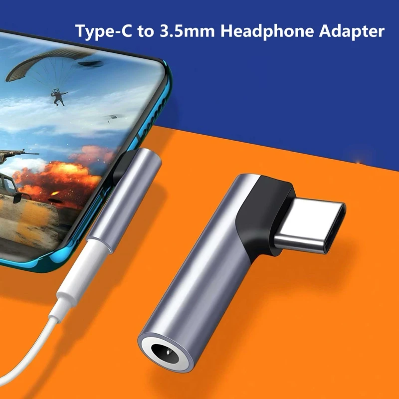 타입 C - 3.5mm 잭 오디오 어댑터 90 ° 엘보 USB C-3.5mm 헤드폰 어댑터 (아이폰 16, 15, 삼성, 화웨이 USB C 잭 어댑터)