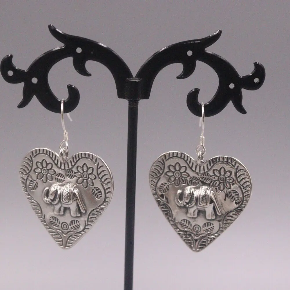 

Real 925 Sterling Silver Earrings For Women Heart Elephant Earrings Hook 1.57in