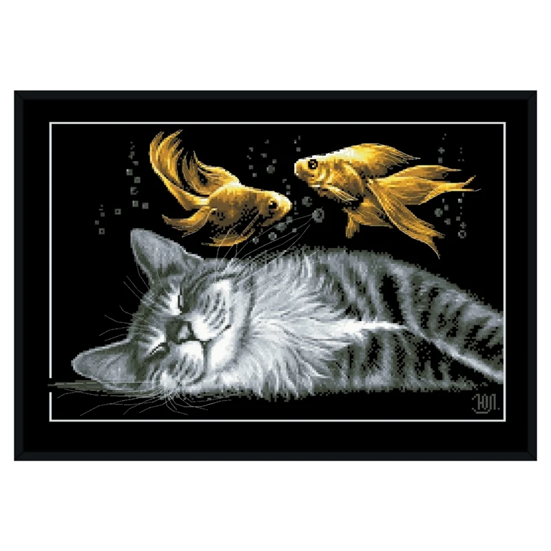 Dreampattern Black cat dreams cross stitch package sets aida 18ct 14ct 11ct black cloth kit embroidery DIY handmade needlework