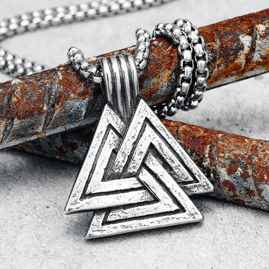 Odin Triangle Men Necklaces 316L Stainless Steel Nordic Mythology Viking Pendant Chain Punk Rap For Boyfriend Male Jewelry Gift