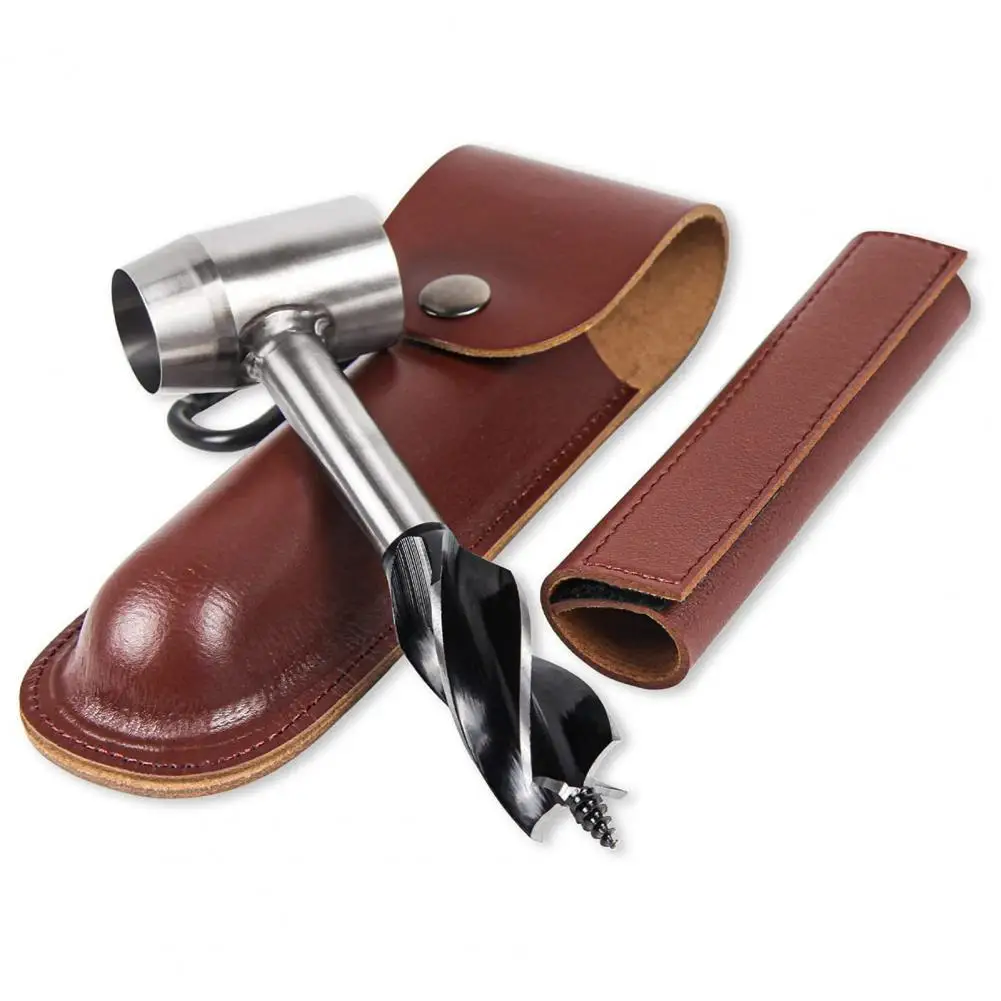 

Camping Metal Wood Auger Wood Drill Lightweight Impact Resistant Leather Metal Wood Auger Outdoor Hiking Camping Accessories