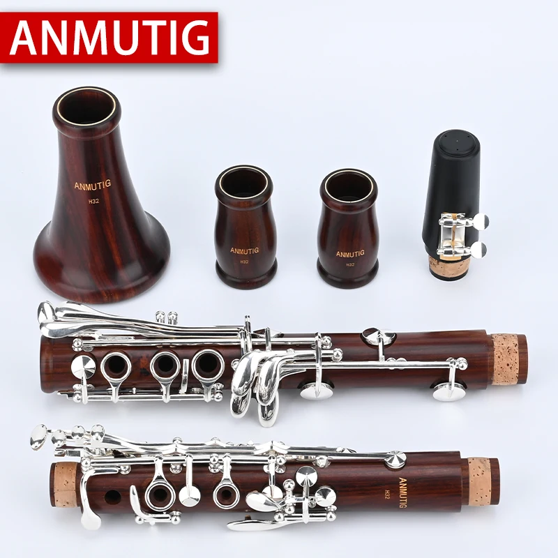 ANMUTIG Professional Red Wood 17 Key Bb Clarinet Rosewood Silvering H32