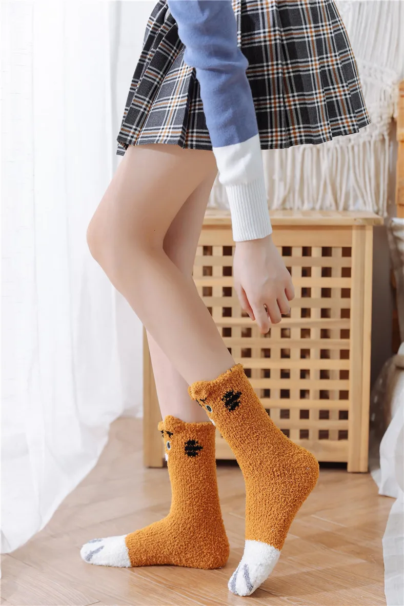 2 Paar Kawaii Cartoon Flauschige Socken Damen Katzenpfoten-Muster 3D-Socken Super Dicke Weiche Gemütliche Fleece-Socken für den Winter – Detail 22