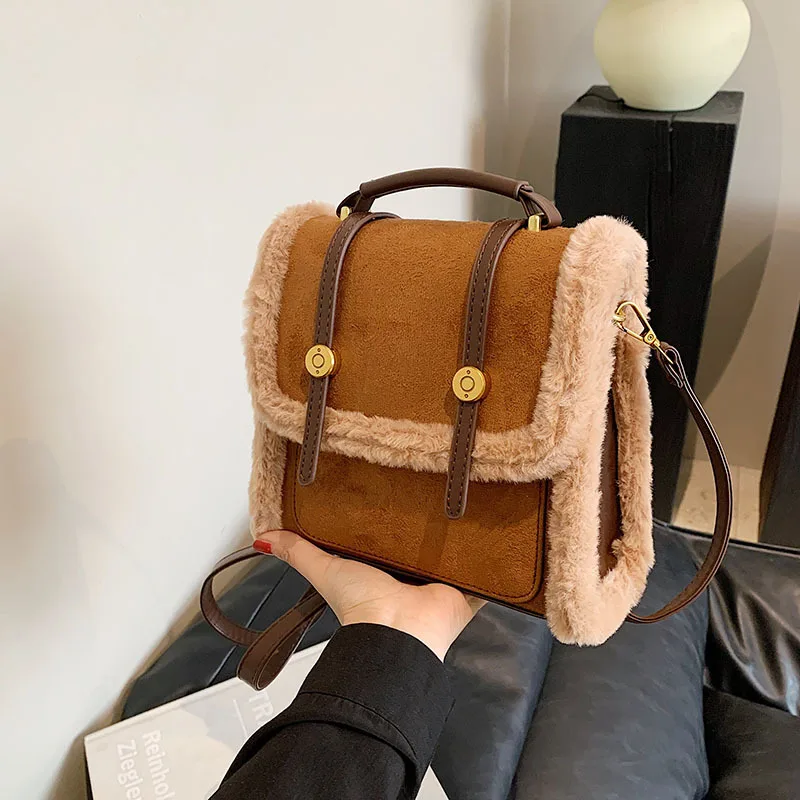 Retro Backpack Women's New Autumn and Winter Fashion 2023 Plush Deerskin Hand-held Cross-body Bag for Women