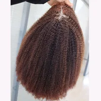 Perruque Lace Closure Wig Remy Indienne Naturelle, Cheveux Crépus Bouclés, Brun Foncé, 4C 5