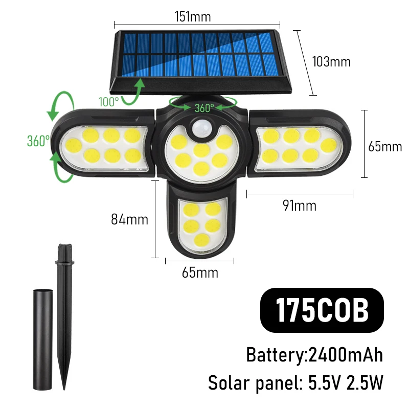 bright solar lights LED Outdoor Solar Lamp Multiple Heads Lighting Lawn Ground Light Motion Sensor Human Induction 3 Modes Spotlights Garden Lights solar powered fairy lights Solar Lamps