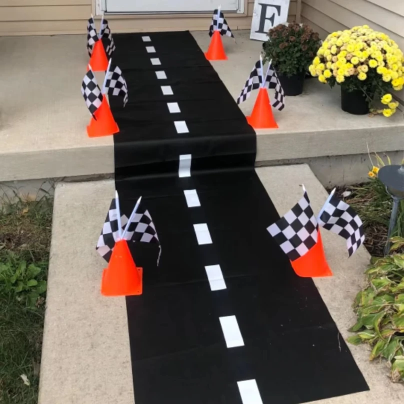 Racing Car Party Decor 7" Mini Traffic Cones and Black and white Checkered Flag Kids Race Car Theme Birthday Party Supplies 5-50